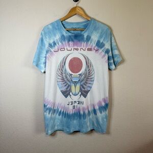 Lucky Brand Journey Band Japan 1981 Blue Tie Dye Short Sleeve T Shirt Size Large